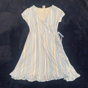 Blue Striped Wrap-Tie Dress